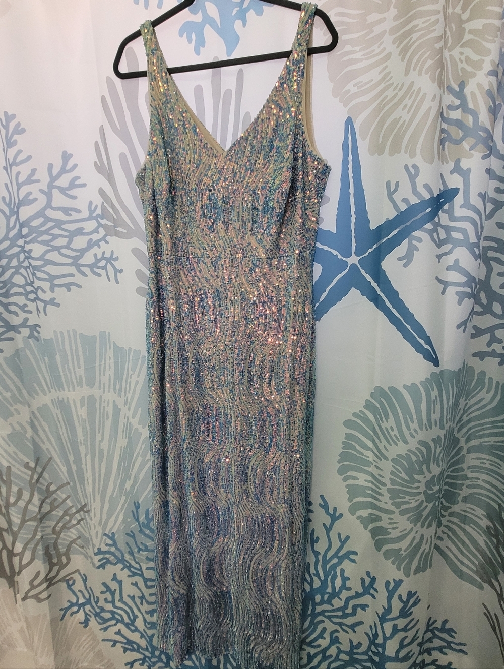 Night Way Collections Iridescent Sequin Maxi Dress in Blue/purple/ Pink